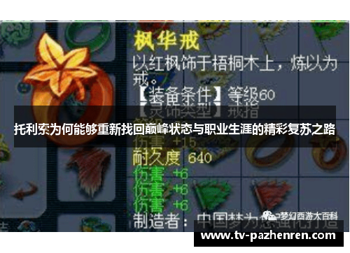 托利索为何能够重新找回巅峰状态与职业生涯的精彩复苏之路